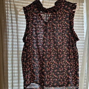 Xhilaration Black and Orange Ruffled Sleeveless Blouse